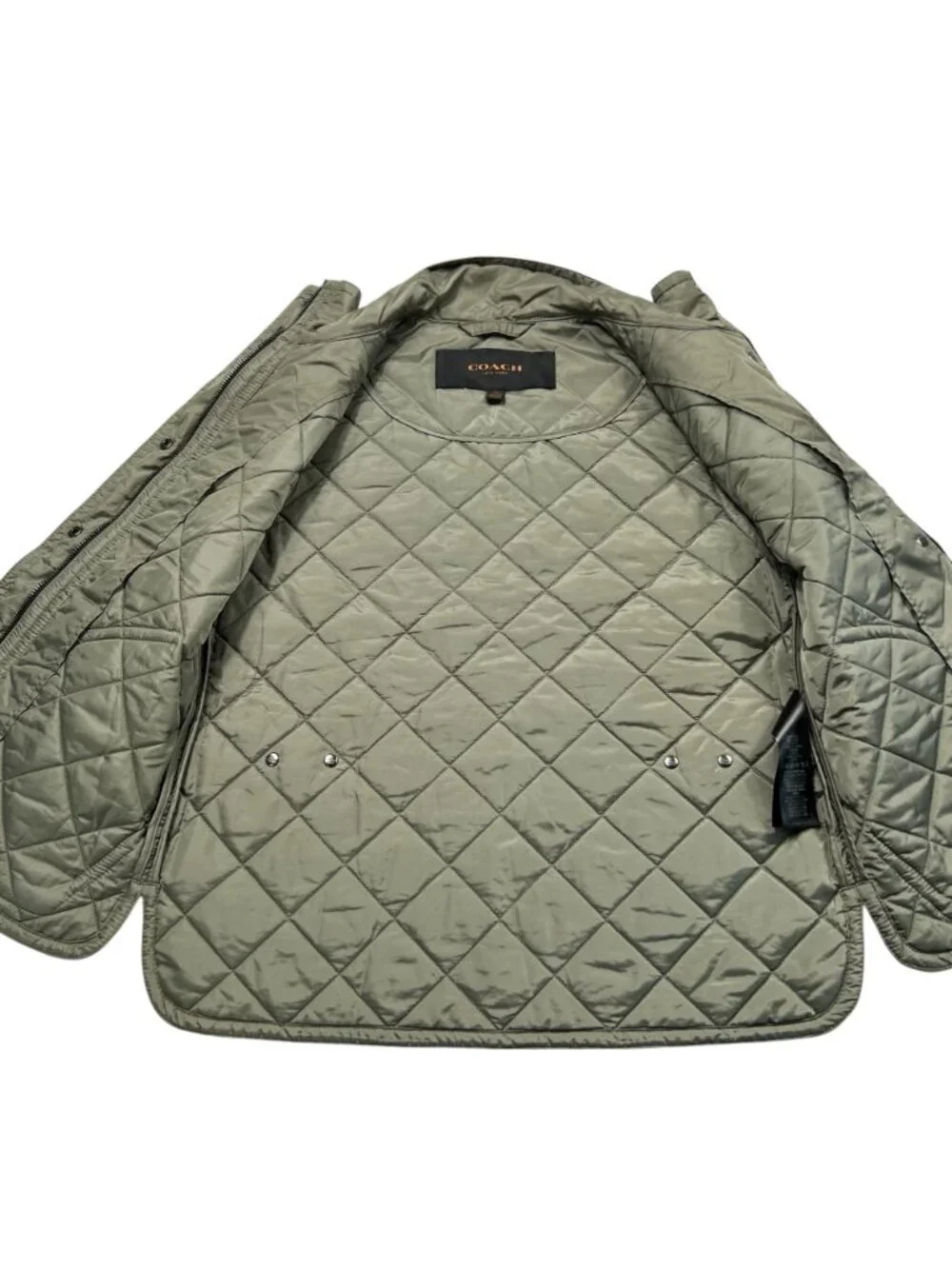 Coach Quilted Nylon Leather Trim Vest Khaki Green Size XS